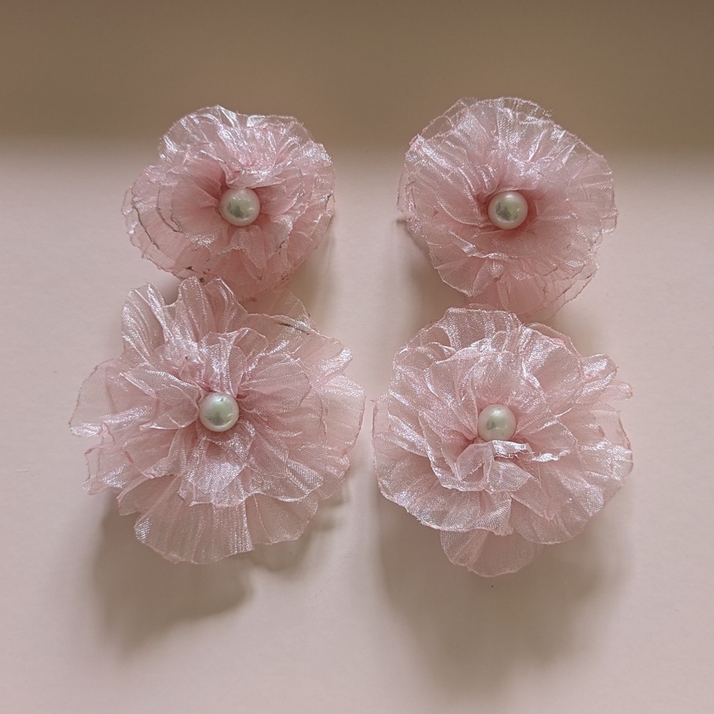 Nakamol Pink Tulle With Pearl Floral Statement Earrings